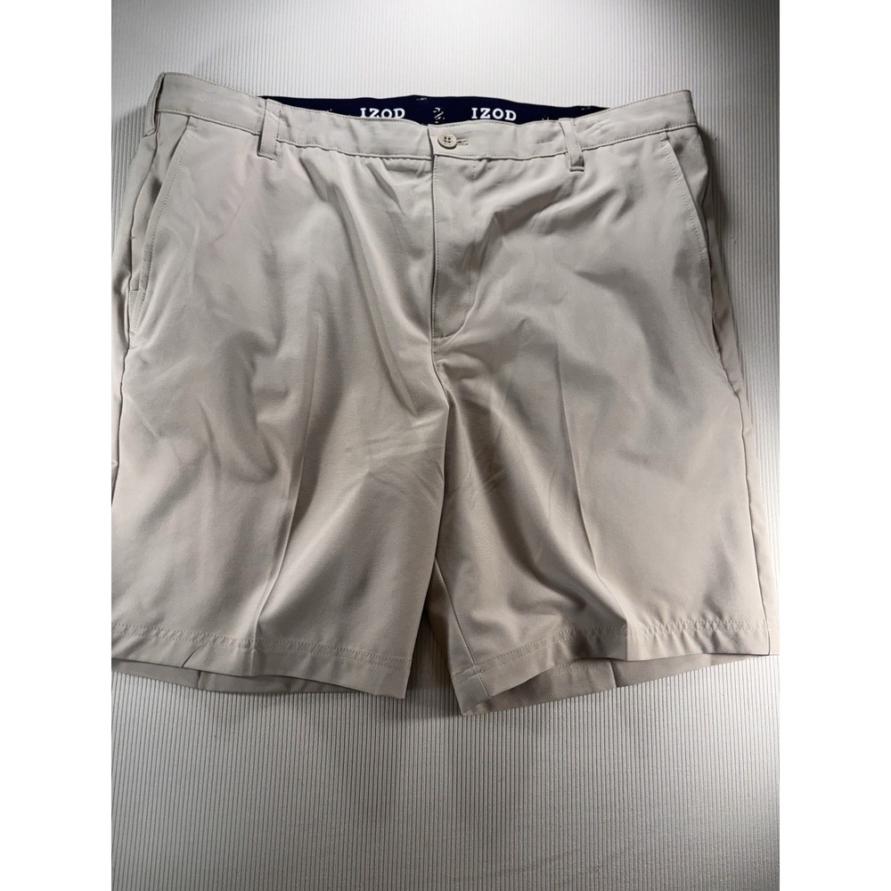 Izod Golf Mens Chino‎ 42 Straight Khaki Shorts Flat Front Performance Outdoors